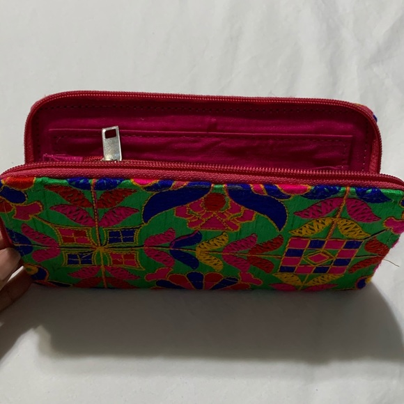 Multicolor Embroidered Zip Around Wallet/Clutch - Picture 7 of 10